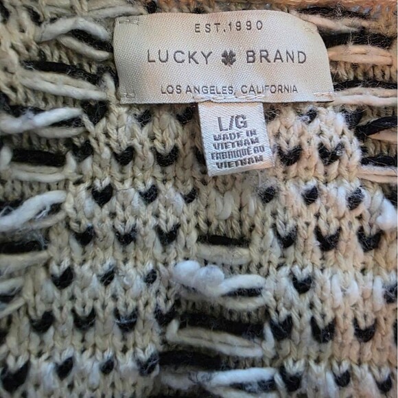 Black and Cream Women's Sweater Lucky Brand Cardigan Chevron Size Large - Picture 3 of 4